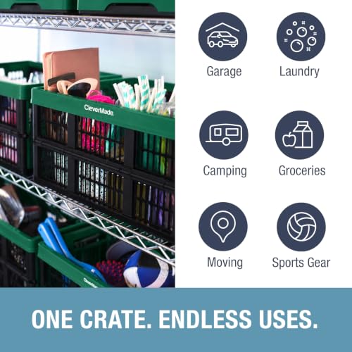 Image of CleverMade Collapsible Utility Crates For Storage, 45L 3 Pack, Forest