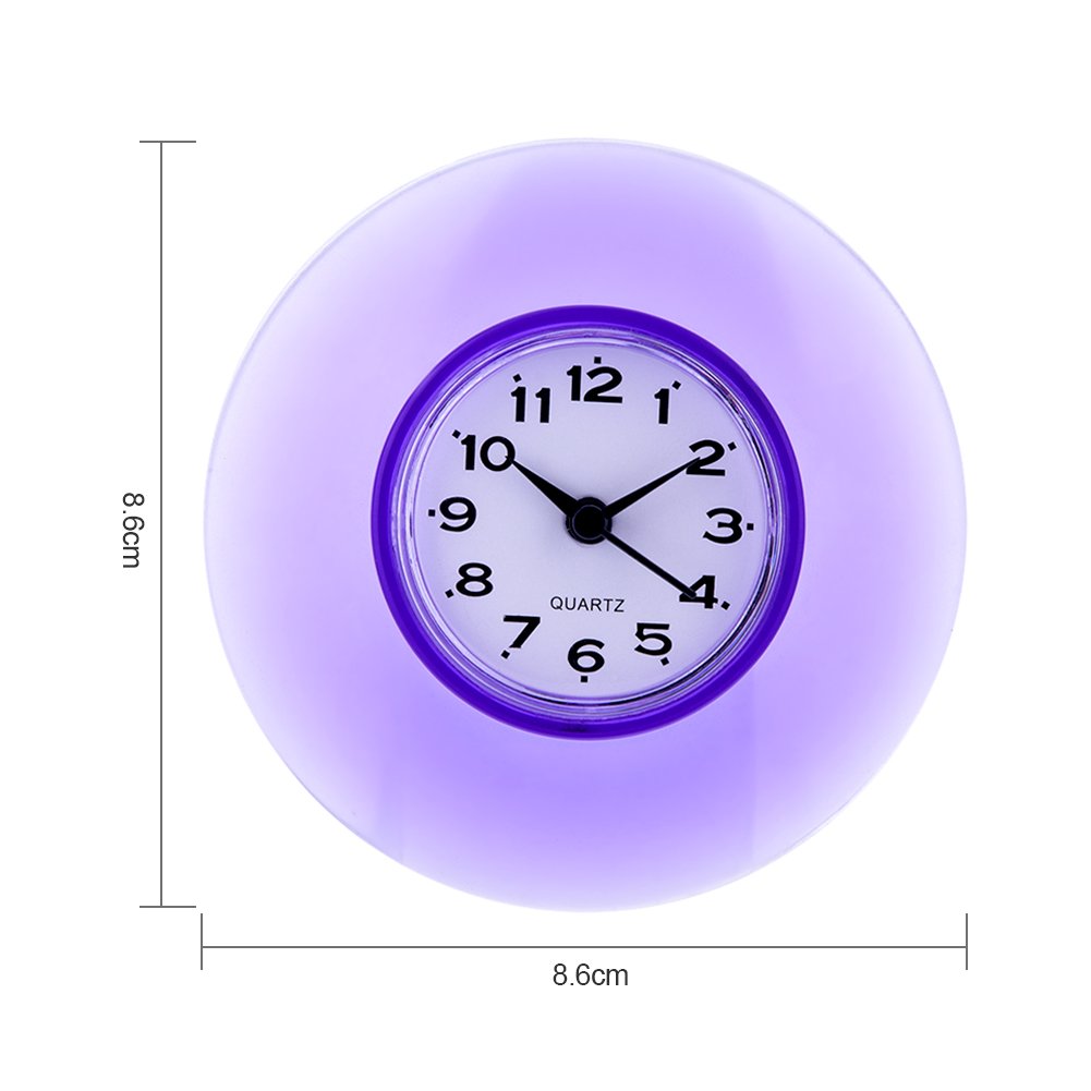 Oumefar Mini Reloj de Pared Reloj Impermeable con Ventosa Grande para baño Show Time(Purple)