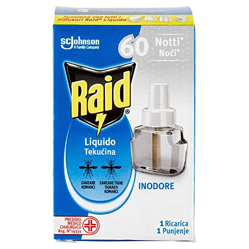 Raid Liquido Elettrico Ricarica, Antizanzare Comuni e Tigre, Inodore, 1 Confezione Da 1 Ricarica da 36ml, 60 Notti