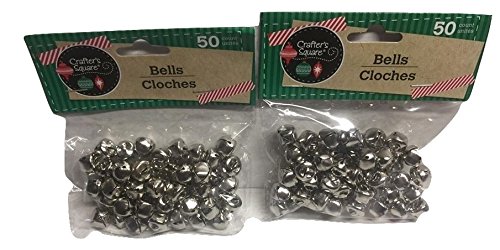 50 Count 12mm Silver Crafter's Square Craft Jingle Bells (Pack of 2)