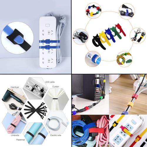 Image of OIVO INDIA 90 Piece Cable Organizer Strap Tape - Wire /Cord Holder Management Straps - Reusable Hook & Loop Ties for PC, TV, Desk, WFH Accessories - Multicolor