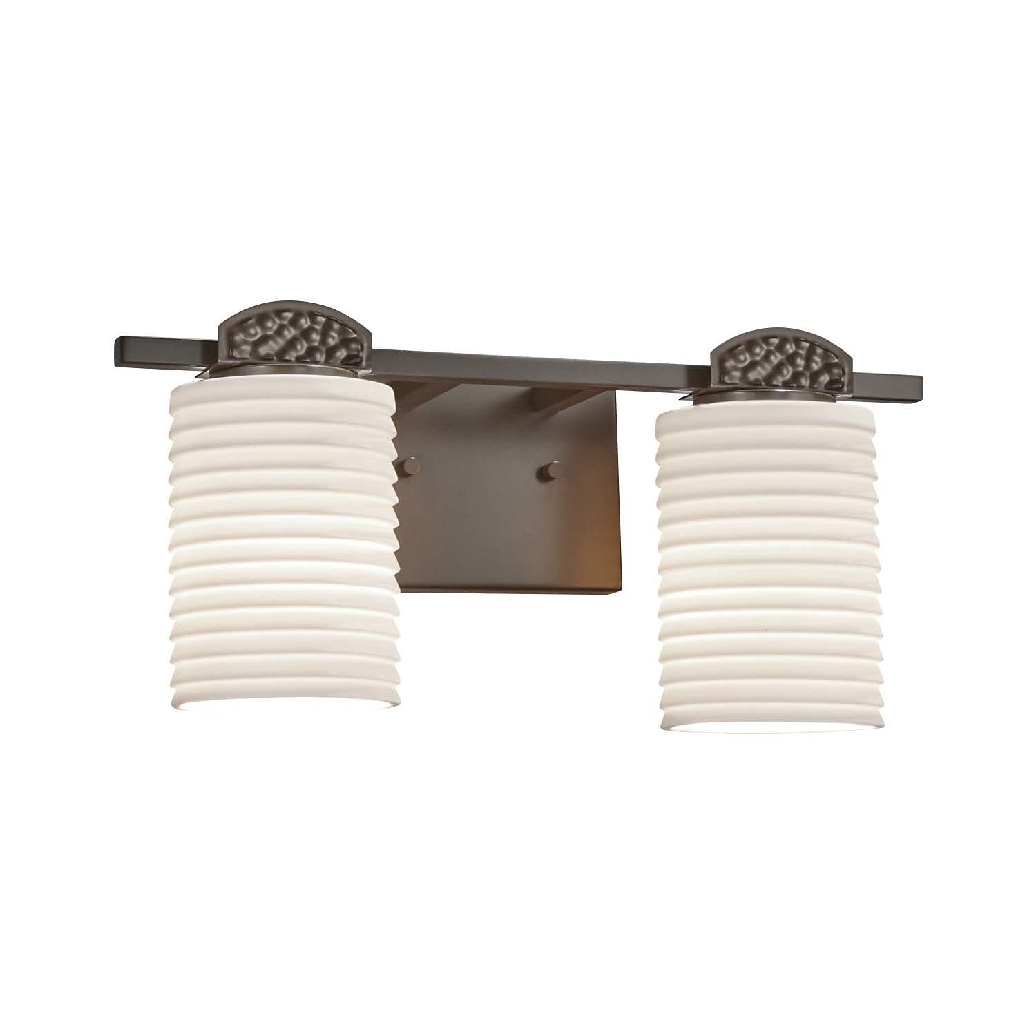 Justice Design Group POR-8492-10-SAWT-DBRZ Justice Design Group  POR-8492-10-SAWT Malleo 2 Light 15" Wide Bathroom Vanity Light - with  Limoges Shades - - Amazon.com