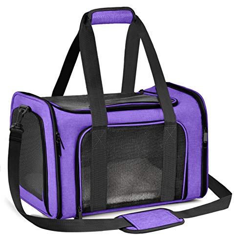 Qlf yuu Borsa per il trasporto gatti e cani, pieghevole, animali domestici di medie dimensioni in aereo, trasportino taglia media, cani piccola taglia, (viola, medio)