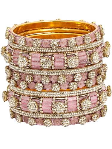 Image of Adwitiya Collection Women Gold Plated Pink Stone Studded Unique Beatuiful Designer Bangles