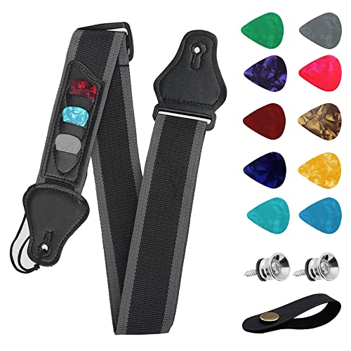 Sangle de Guitare, Sangle Guitare Réglables avec extrémités en cuir, avec 10 Médiators, 1 Bouton de Sangle, 2 Bouton… - Les Beatles, Paul McCartney, John Lennon, RIngo Starr, George Harrison Sangle de Guitare, Sangle Guitare Réglables avec extrémités en cuir, avec 10 Médiators, 1 Bouton de Sangle, 2 Bouton…
