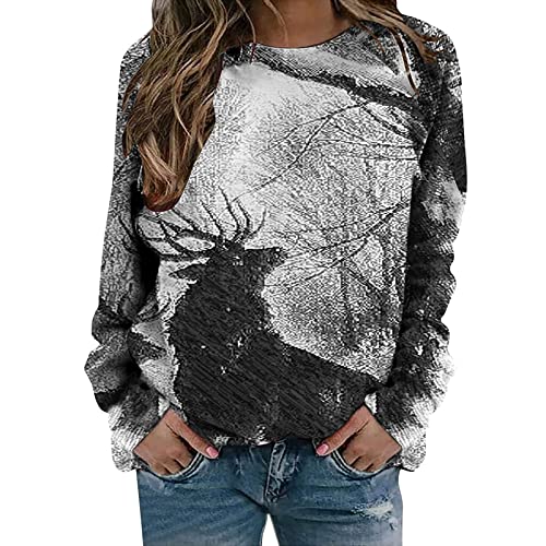 punk crop top shirt Halloween Tops for Women Funny Patterned Bat Skull Tunic Shirt Fall Crewneck Loose Fit Festival Blouse Tops(Grey,X-Large)
