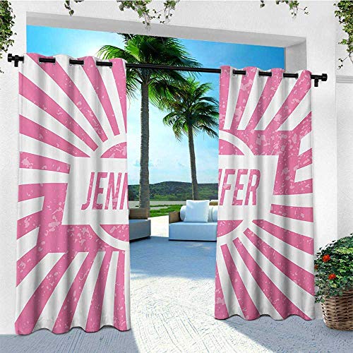 leinuoyi Jennifer, Outdoor Curtain of Lights, One of The Most Popular Names for Newborn American Girls in Retro Design, for Patio Waterproof W84 x L96 Inch Pale Pink and White