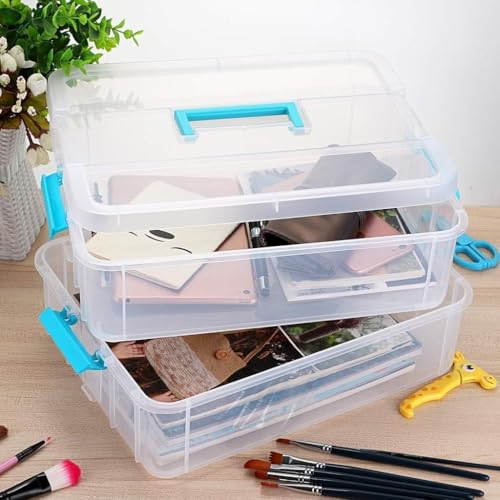 Image of PAXCOO 2 layer Stackable plastic storage Containers box, Beads Clear Jewelry Craft Storage Housekeeping Organizers, Ideal for Medicine, Arts & Crafts, Beauty, and Sewing Box Containers (Multicolor)