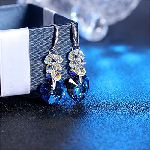 Pendientes de cristal austriaco azul con diseño de corazón y base plateada de moda 5