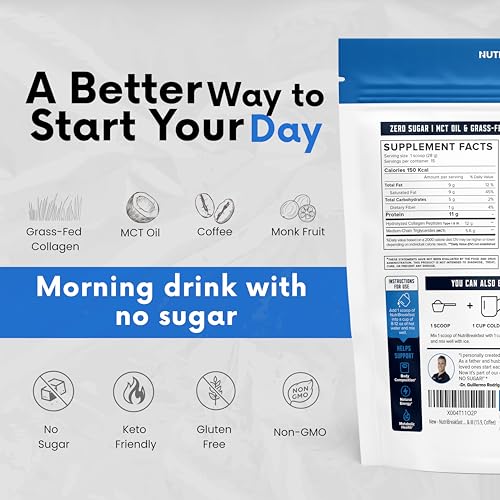 Image of Nutri11 NutriBreakfast by Nutrillermo /Keto Protein Collagen Powder with MCT Oil /MCT Oil Powder /Keto Collagen Peptides with Grass-Fed Bovine Collagen Type I & III (15.9, Coffee)