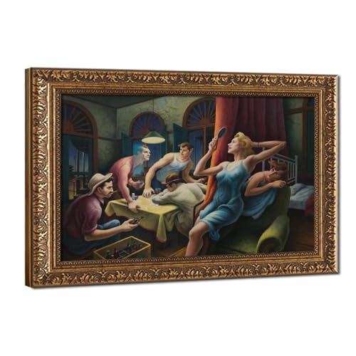 Décoration murale Poker Night Thomas Hart Benton de qualité avec cadre suspendu