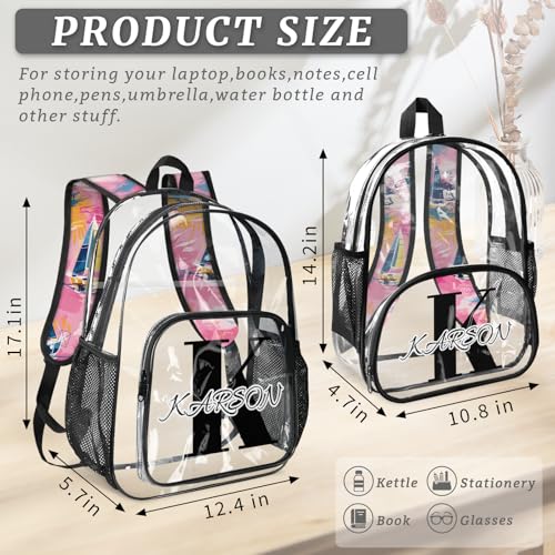 Personalized Small Clear Backpack Stadium Approved Heavy Duty PVC Plastic Custom Nautical Sailboat Transparent Backpacks See Through Bag with Name, Ocean Beach4