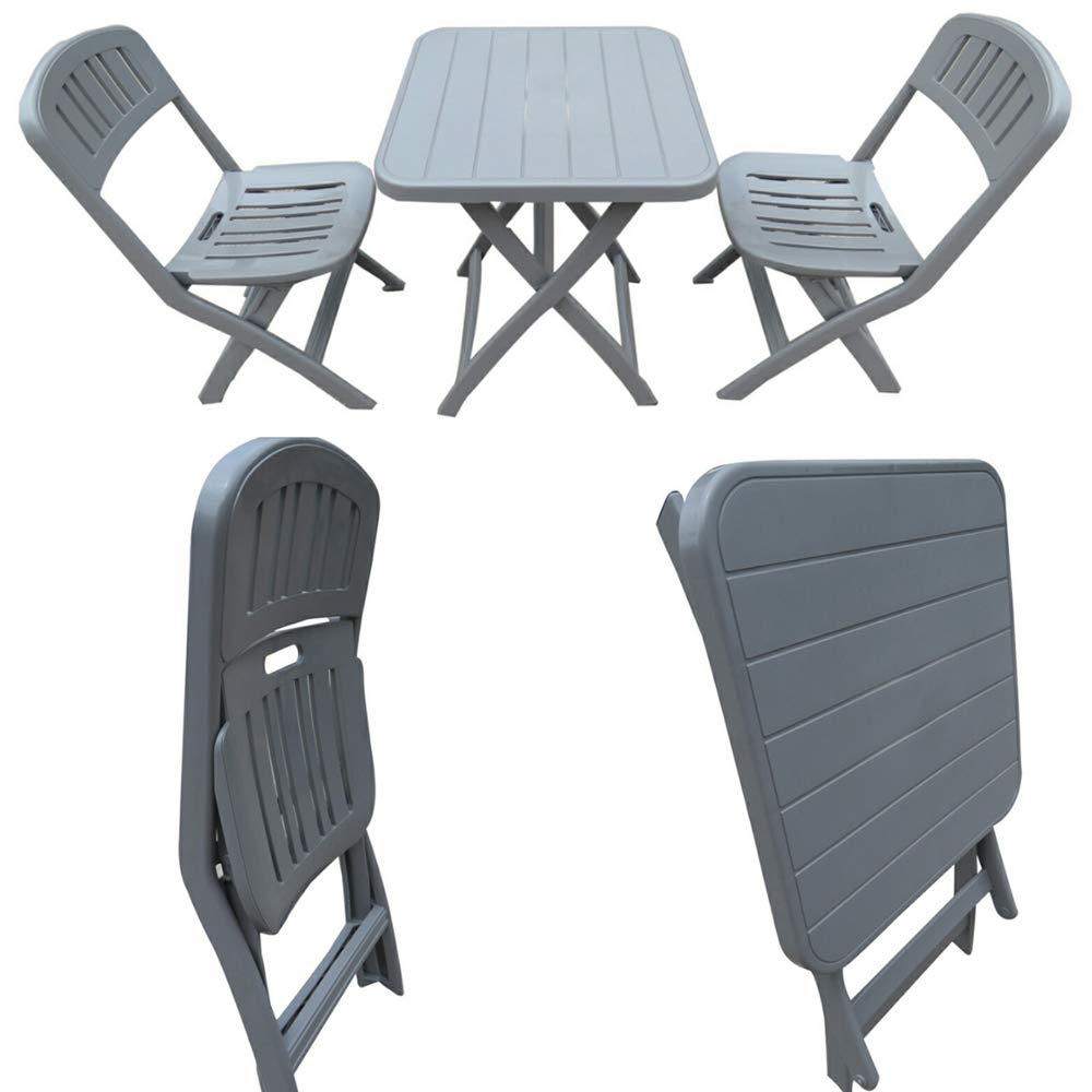 amaze" folding light weight portable patio, garden dining table outdoor dining table fast food parlor ice cream parlor restaurant dining table -chair set -grey - pp (2 chairs + 1 table) set