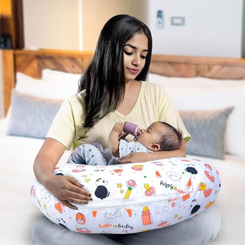 Image of Baby Feeding Pillow Cotton|Maternity Feeding Pillow Portable & Adjustable|Nursing Pillow for Mother and New Born Baby (Panda Orange)