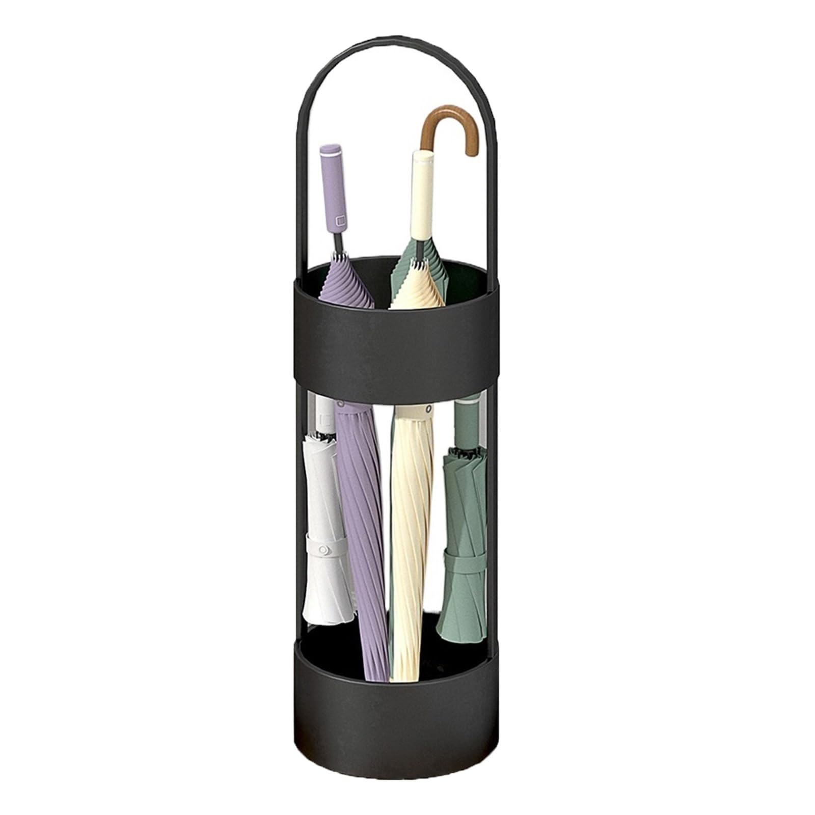 HYLYGFH Outdoor Umbrella Stand with Drip TrayMetal Umbrella Holder with Hook for Grocery Stores & SupermarketsStylish Black Entryway Umbrella Rack (Model A)