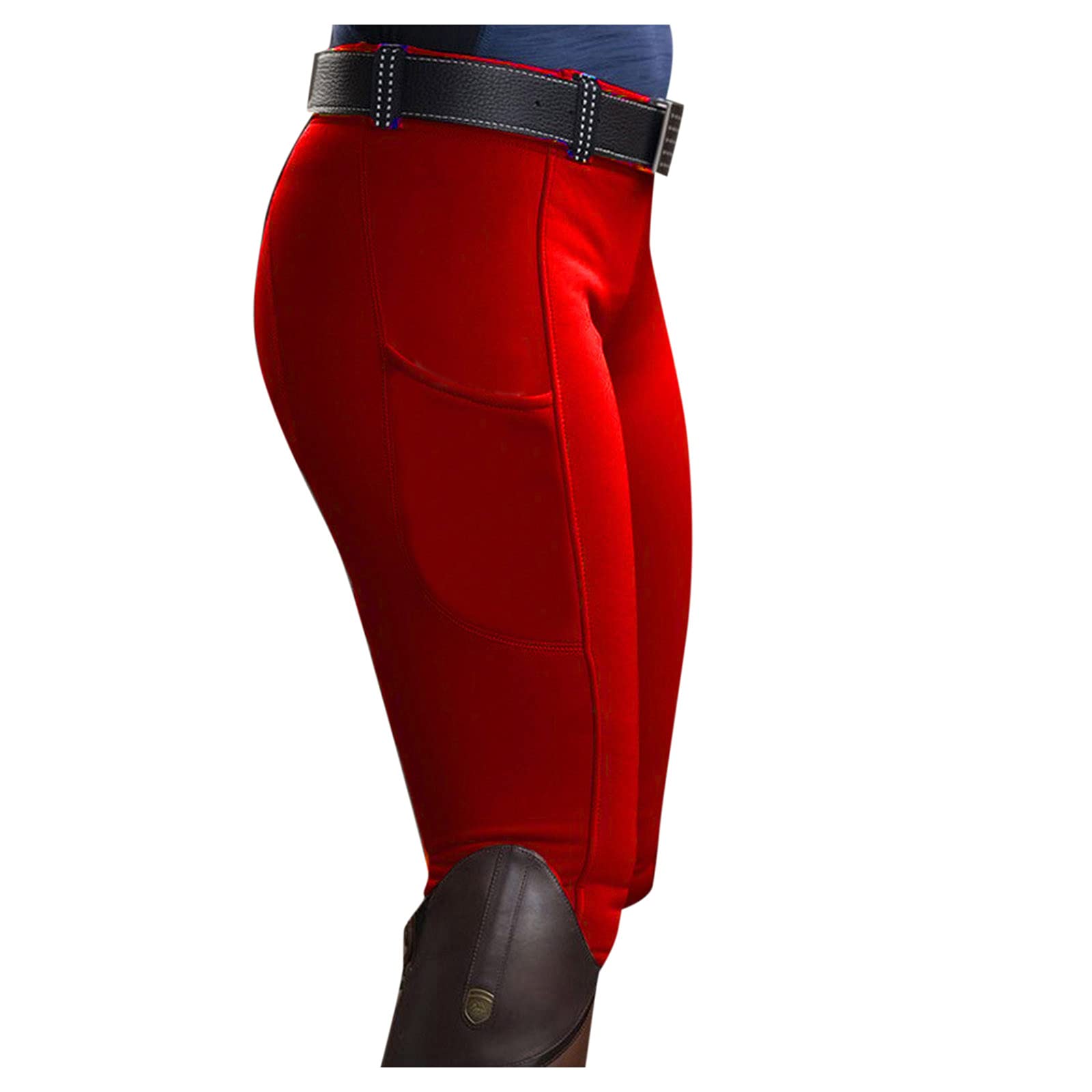 Pantalones de equitación para mujer rojos: pantalones de cadera para mujer, tejido elástico, pantalones de equitación para mujer, cintura alta, monocolor, pantalones de equitación, elásticos, para el