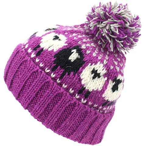 LOUDelephant Wool Knit Bobble Beanie Hat - Sheep - Pink White Cover