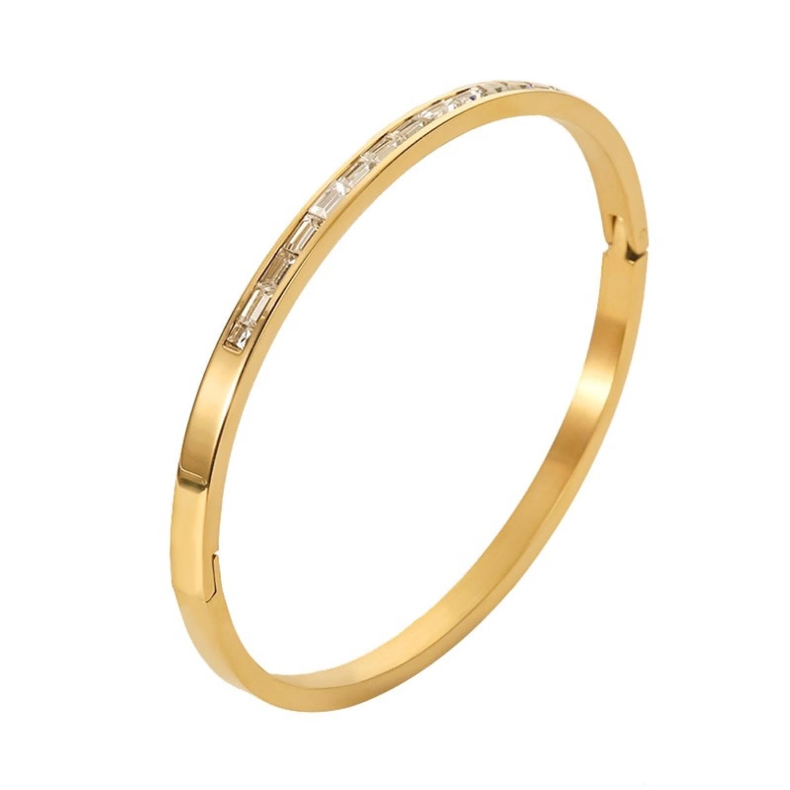 OdDdot OdDdot Brazalete de zircón cúbico Blanco de Acero Inoxidable para Mujeres 18k Brazalete Chapado en Oro joyería Fiesta de Moda Deslumbrante Brazalete elástico