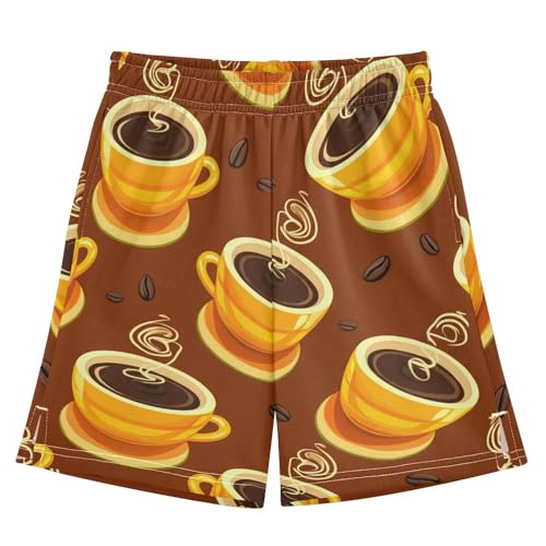 J JOYSAY Cup Beans Aroma Brown Boys Athletic Shorts Kids Youth Casual Shotrs with Pockets Elastic Waistband