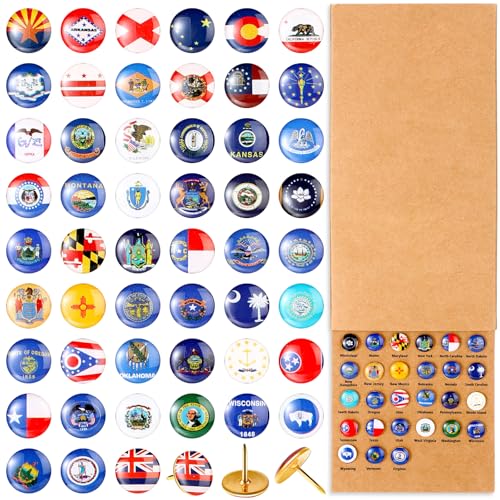 Yoojahow 51 Pcs USA State Push Pins Us Flag Thumb Tacks Map Pins Flag Tacks Decorations for Men Women Teacher Dad Home Office Classroom Bulletin Board