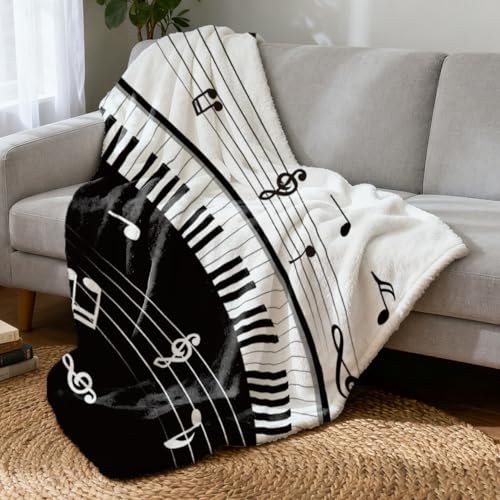 Hobbspring Manta de tiro con notas musicales de piano, manta de franela suave para sofá de cama, instrumento interesante clásico, manta súper cálida para adultos, para decoración del hogar, color
