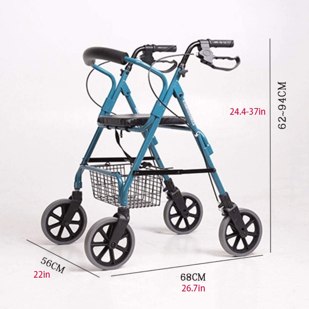 Andador Plegable de Aluminio con 4 Ruedas y Asiento de Altura Ajustable, Ayuda para Caminar con Cesta para Personas Mayores y Adultos. Decoración.
