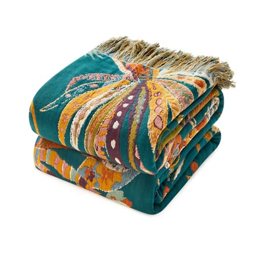 Wzvzss Boho Throw Blanket - Soft Organic Cotton, Twin Size Blankets, Fall