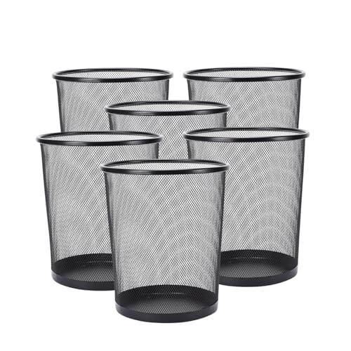 Image of G & P ENTERPRISE Metal Mesh Waste Bin (Black) - Big Size Office Dustbin, Heavy-Duty Wire Mesh Trash Basket, Round Open Mesh Garbage Bin for Home, Office, Bedroom & Study Table (Pack of 6)