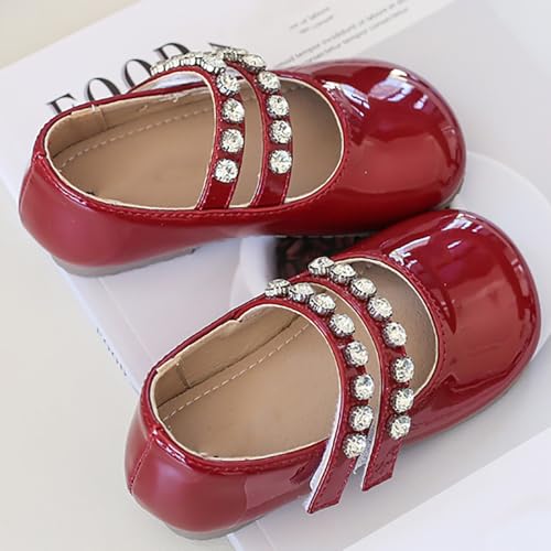 Girls Paten𝐭 Leather Flat𝐬 Toddler Mary Jane Dress Shoes with Pearl Strap Wedding Part𝐲 School Uniform Shoes2