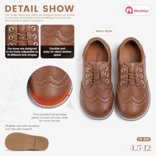 Image of Meckior Toddler Boys Girls Dress Shoes Little Kid Oxford Shoes Wedding Church Dress Shoes PU Leather Lace Up School Uniform Loafer Flats