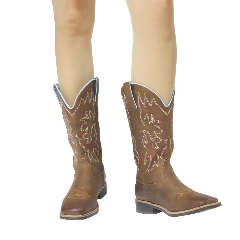 SheSole Damen Westernstiefel Cowboystiefel Mit Blockabsatz Viereckige Zehe Vintage Frauen Cowboy Stiefel