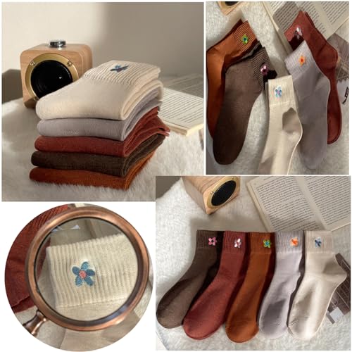 5 Pairs Crew Socks Cute Flower Embroidery Ankle Socks Gifts for Womens Teens Socks4