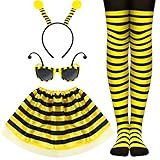 Dearlan 4 Stück Biene Kostüm Zubehör Set-Bee Tutu Kostüm Kinder, Biene Sonnenbrille, Schwarz Gelb Gestreifte Hohe Strümpfe für Halloween Kostüm Honigbiene Party Cosplay (Biene)