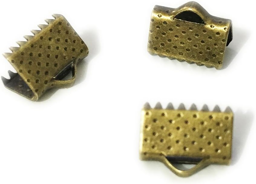 Ribbon Clamp Crimps with Loop Crimp end Beads Leather Cord Clasps End Caps (10mm (3/8 inch), Rhodium Plated)
