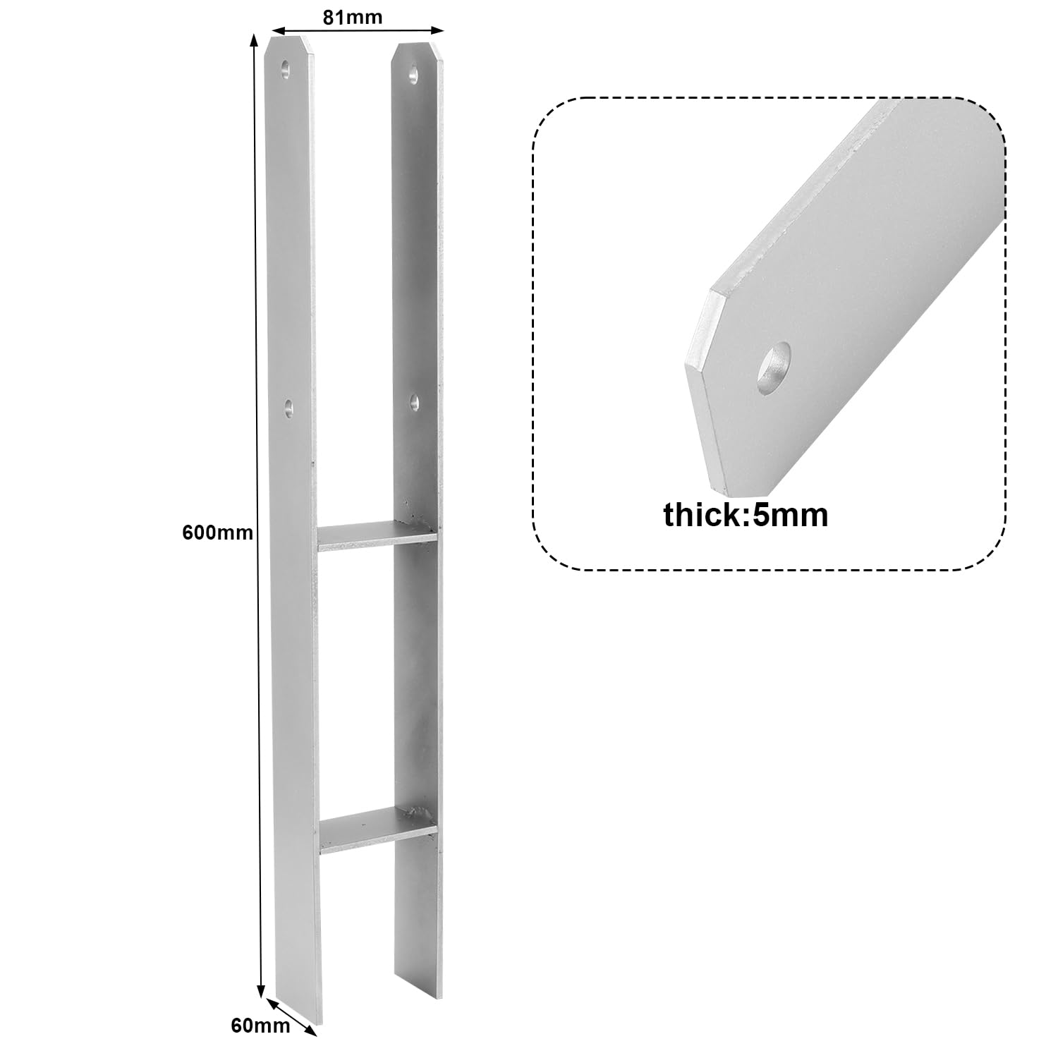 H-Pfostenanker 12 Stück H-anker Pfostenträger Bodenanker für Pfosten H-Pfostenschuh für Zaun und Gewächshaus Pfosten Vierkantholzpfosten(81x600mm)