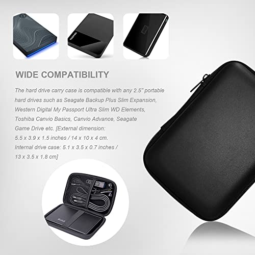 Image of Hard Drive Carrying Case Storage Organizer Bag Multi-Purpose Universal Carry Pouch Compatible with Western Digital WD Elements Seagate, 2.5'' EVA Shockproof Travel Case (Black)