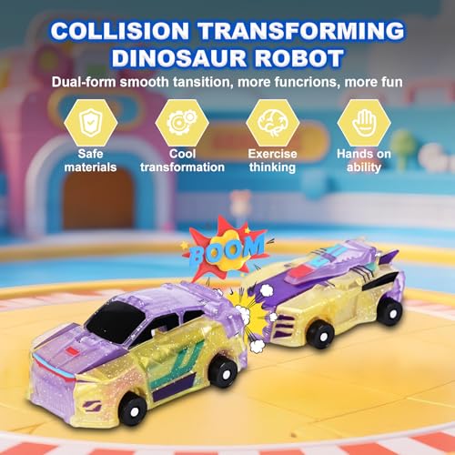 2-in-1 collision transformation dinosaur car toy magnetic cars convertible robot toysdinosaurtoys for kids 3-12 ideal christmas birthday gift for boys and girls yellow