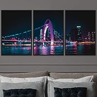 3 Piece Framed Canvas Wall Art City Illuminations Canvas Prints Home Artwork Decoration for Living Room,Bedroom - 16