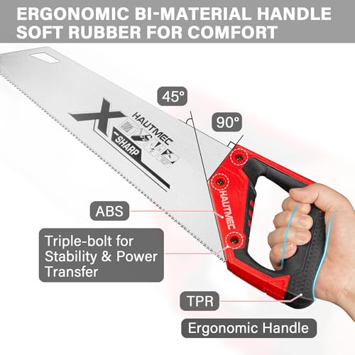 HAUTMEC 350MM X-Sharp Pro Hand Saw for Cuts Comfort, Quality and Accuracy, Fine-Cut Handsaw with 12 TPI Triple-Ground Teeth and 1mm Thickened Large Blade, Bi-Material Ergonomic Handle – HT0295 - Image 6