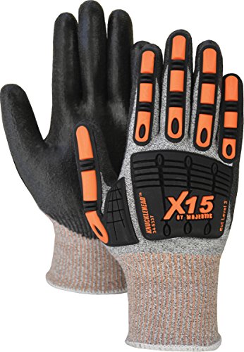 Majestic Glove 34-5337/L Dynma X15 Glove with Polyurethane Palm and TPR Impact Protection, Cut Level 3, Large, Black (Pack of 12)