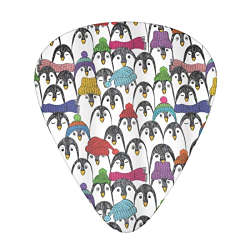 Lot de 12 médiators en forme de pingouins dans des chapeaux et écharpes colorés pour guitare acoustique électrique - Les Beatles, Paul McCartney, John Lennon, RIngo Starr, George Harrison Lot de 12 médiators en forme de pingouins dans des chapeaux et écharpes colorés pour guitare acoustique électrique