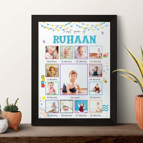 Image of ASHVAH 12 Months Baby Boy Photo Frame 01st Birthday One Year Personalized 12 Images With Texts Best Gift (BABY 12 MONTH) - 127