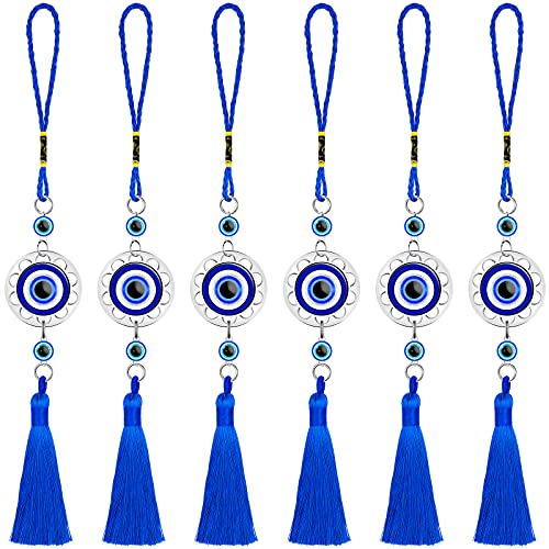 6 Pieces Lucky Evil Eye Car Hanging Ornament Blue Resin Evil Eye Beads Charm Pendant Blue Eyes Tassel Rear View Mirror Hanging Accessories Evil Eye Protection Pedant Charms for Car Home Decors