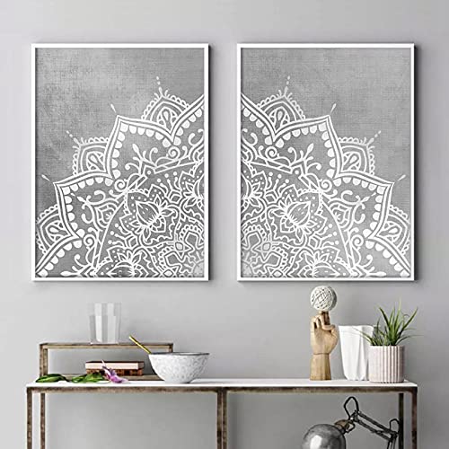 Lienzo de mandala gris decorativo para salas de yoga y rincones de meditación boho chic 4
