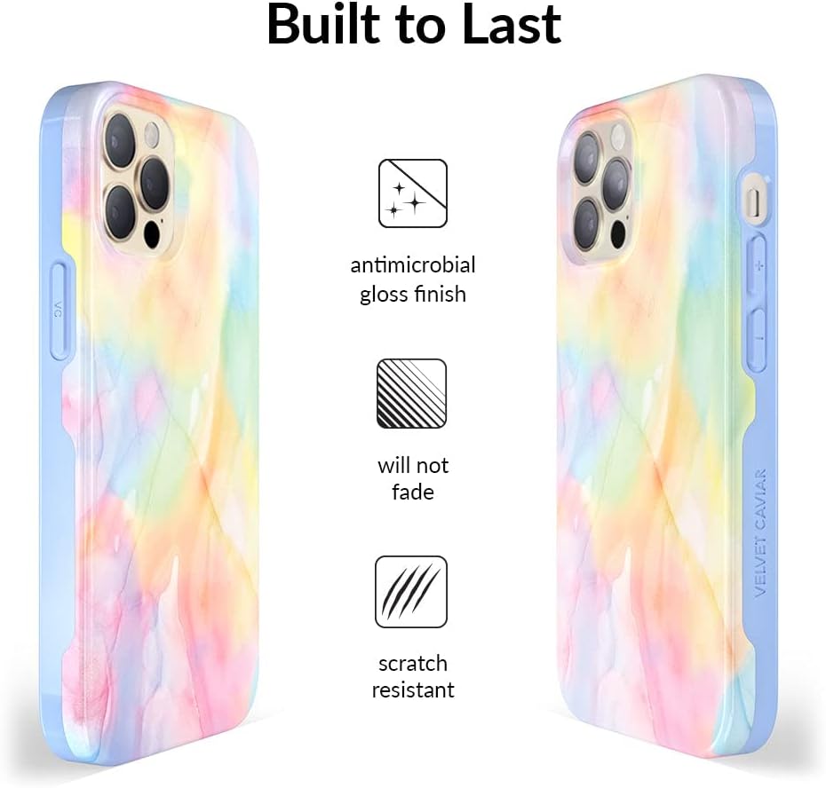 Velvet Caviar Designed for iPhone 14 PRO MAX Case Pastel Tie Dye [10ft Drop Tested] Compatible with MagSafe - Protective Microfiber Lining