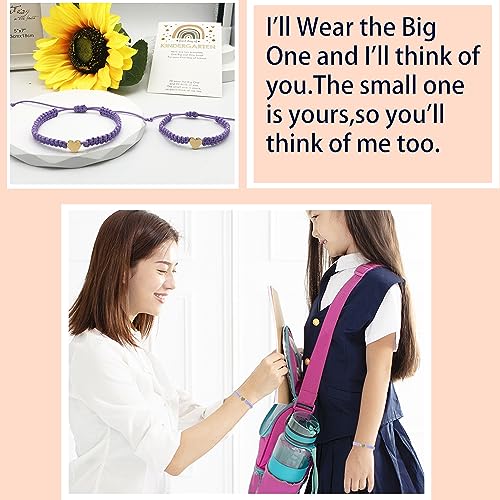 First Day of Kindergarten Bracelets,First Day of School Bracelets for Mom and Daughter,Back to School Bracelet Pre-K Matching Heart Wish Adjustable Bracelet3