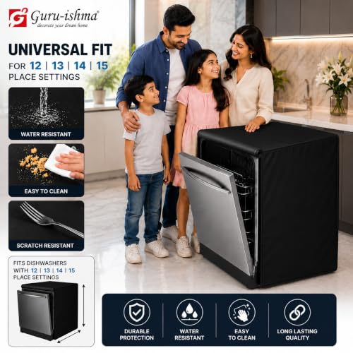 Image of Waterproof Dishwasher Cover for 12 to 15 Place Setting | Suitable with Bosch, LG, IFB, Hafele, Faber & More | Dustproof Appliance Protector Zip Cover Universal Fit-(60X60X88cms Black)