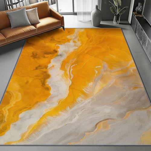 Tapis abstrait désert orange blanc 60x110 cm doux confortable lavable