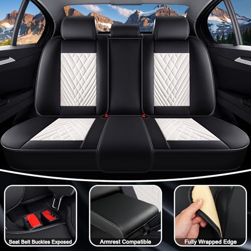 Image of Sequoia Seat Covers Custom Fit for Toyota Sequoia 2001-2026, Waterproof Nappa Leather Car Seat Cover, Comfortable and Anti-Slip Full Set Car Seat Covers(5 Seats /Black White)