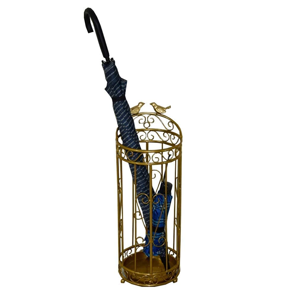 DUANHOZ Umbrella Stand Rack,Umbrella Stand Wrought Iron Compact,Built-in Hook Can Store Long and Short Umbrellas,Independent Drip Tray (Gold)